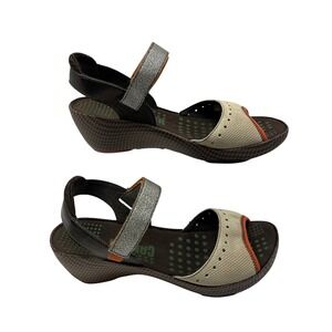 Camper VTG Micro Wedge Sandals Women 38 Brown Cream Orange Silver Metallic Strap